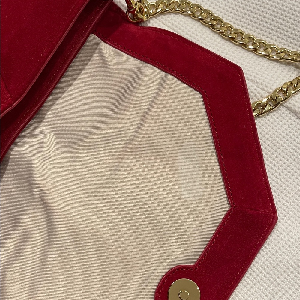 Ann Taylor Red Suede Shoulder Clutch Bag - Picture 4 of 9